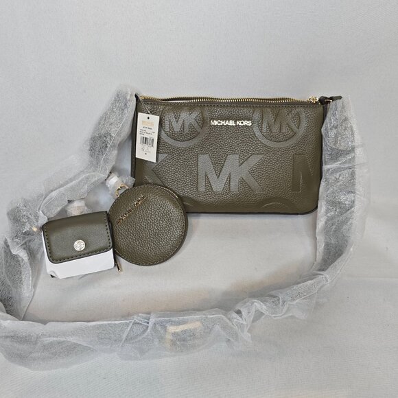 MICHAEL KORS Jet Set Logo Embossed Leather Crossbody Bag with Tech case, NWT - Picture 5 of 11